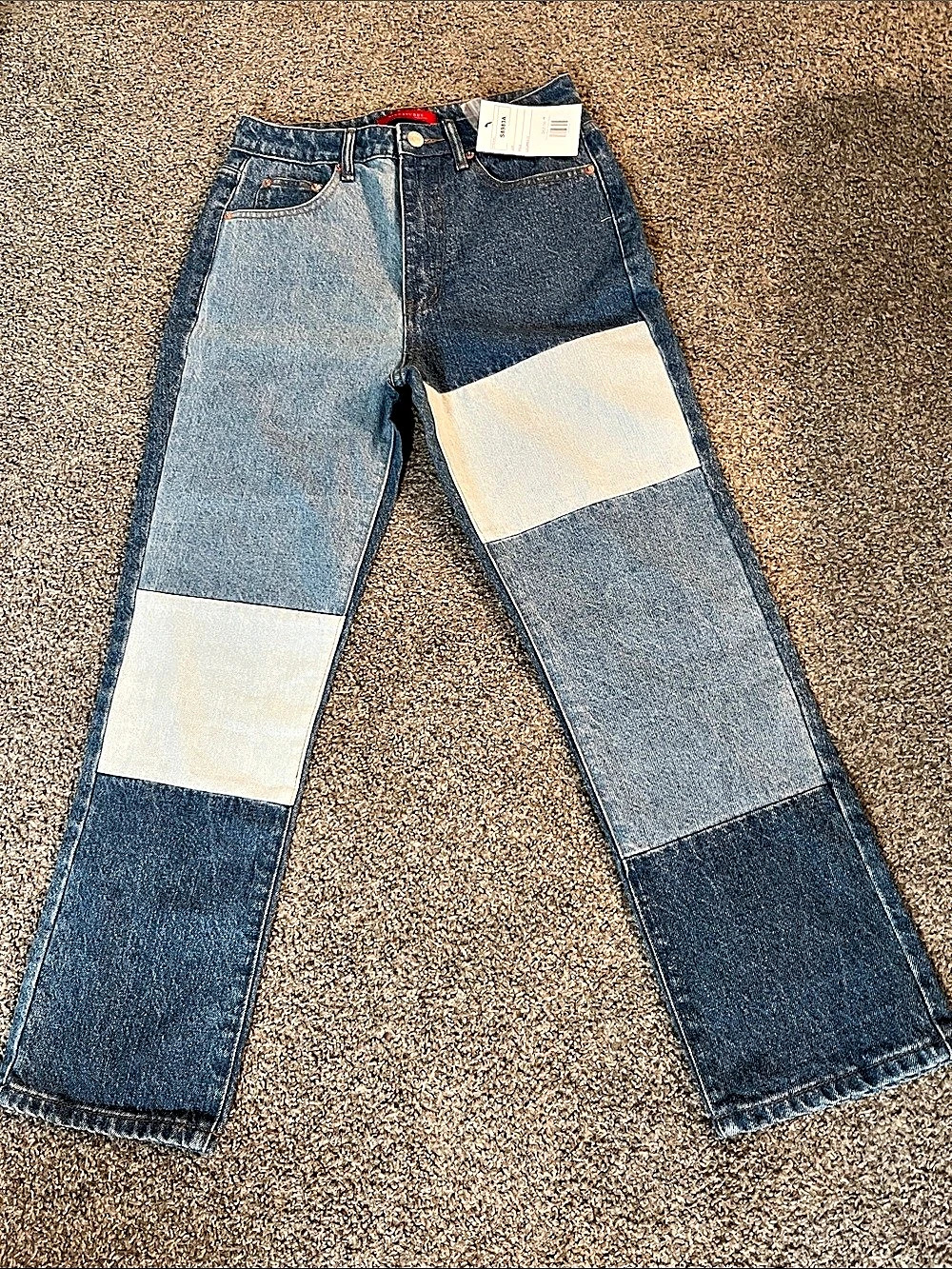 Signature 8 Tanya Patch Denim Color Block Straight Leg Jeans NWT